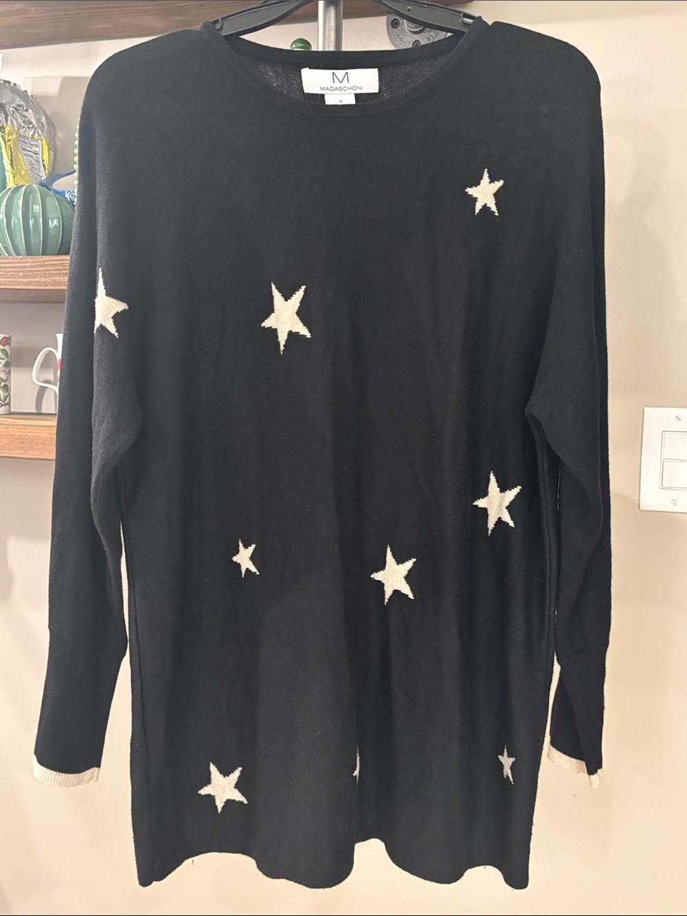Magaschoni Oversized Star Sweater Black & Cream Size Small | 5% Cashmere